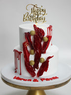 Crimson Elegance Two-Tier Abstract Sail Cake