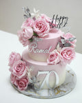 Vintage Bloom Two-Tier Silver & Pink Rose Cake