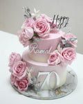 Elegant 70th Birthday Cake – Pink Floral Milestone Celebration Cake
