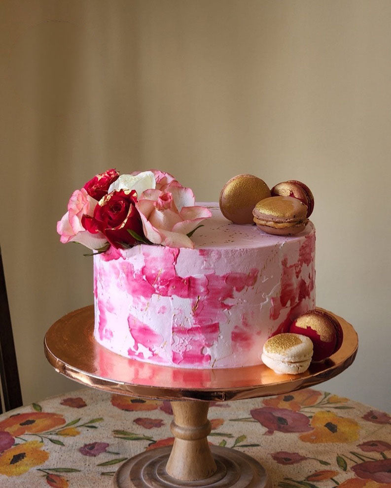 Pink Watercolor Floral Cake