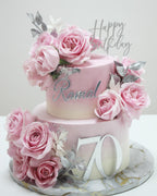 Vintage Bloom Two-Tier Silver & Pink Rose Cake