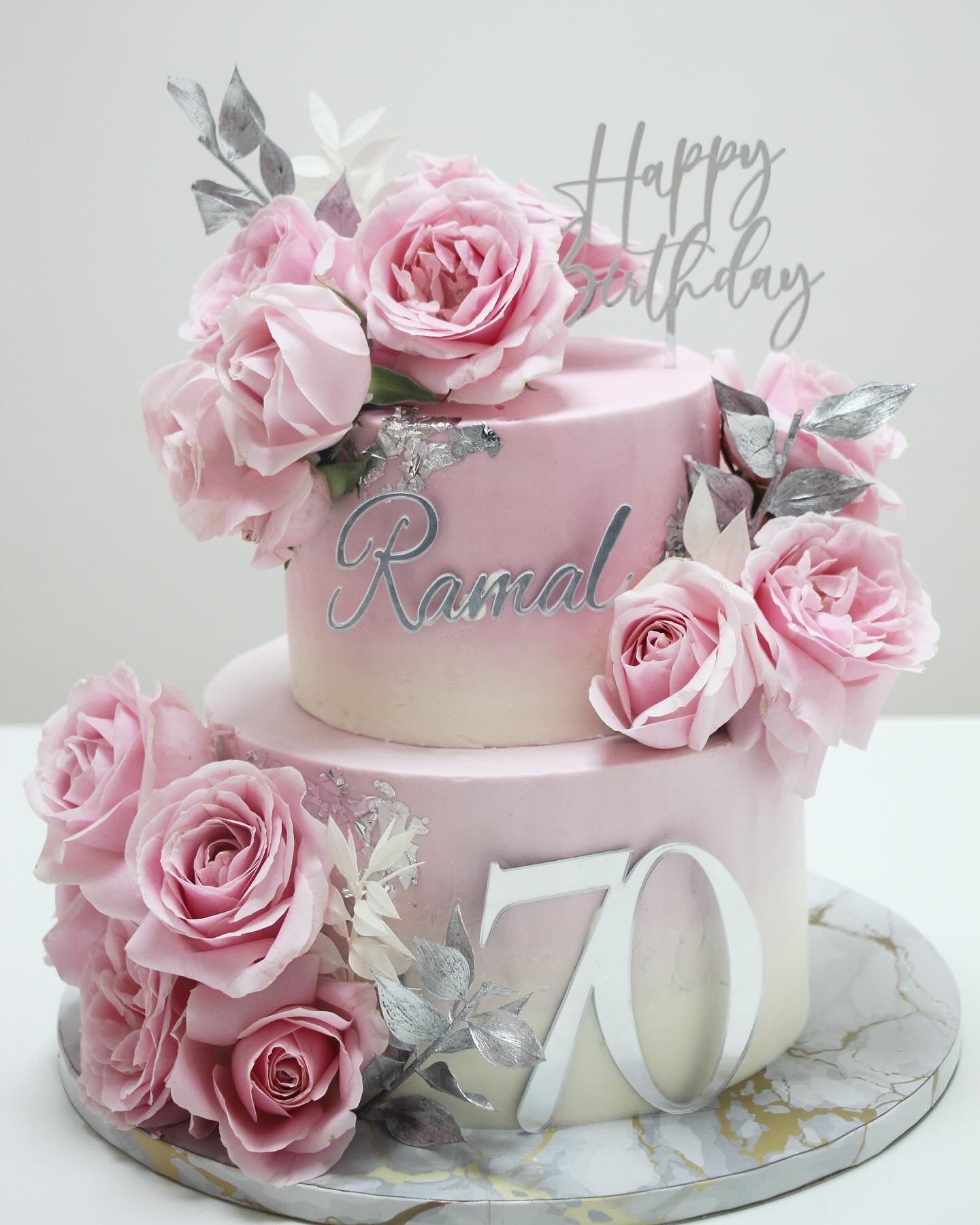 Vintage Bloom Two-Tier Silver & Pink Rose Cake