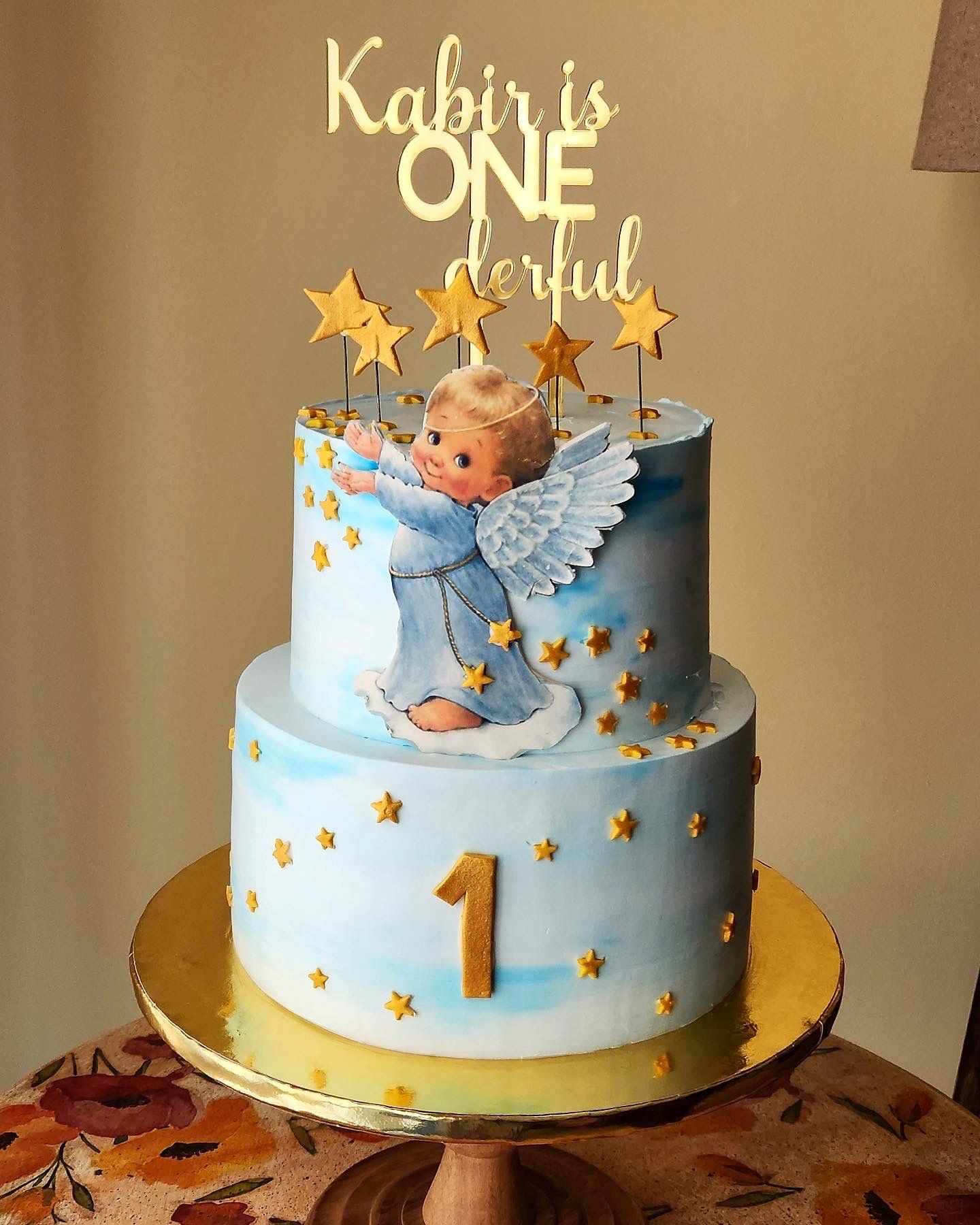 Angel Theme First Birthday Cake