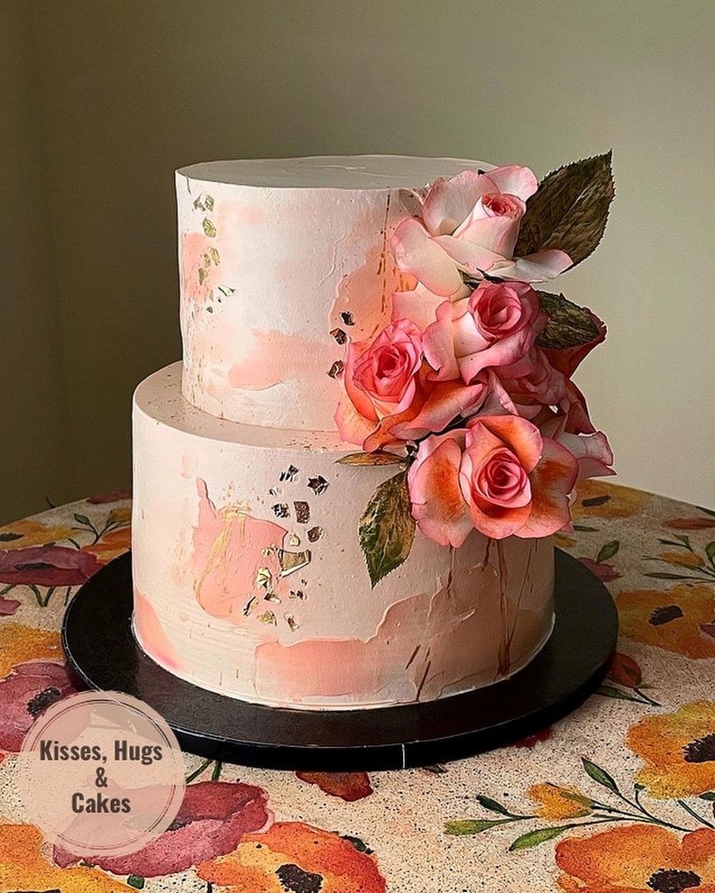 Elegant Floral Anniversary Cake – Peach & Blush Romantic Celebration Cake