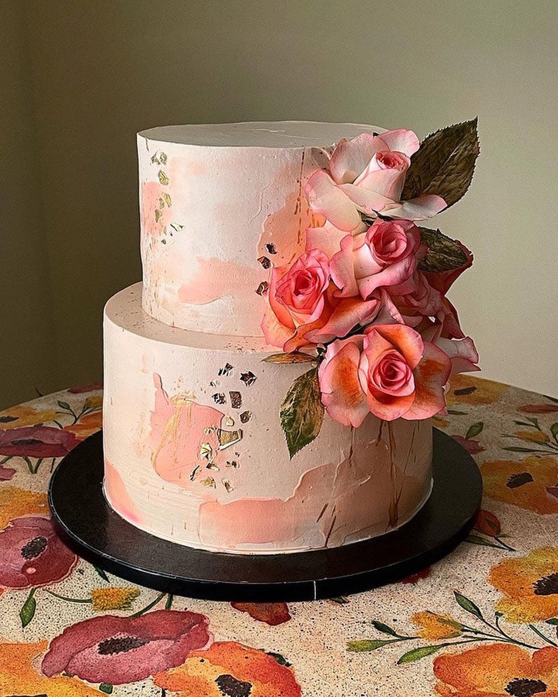 Blush Watercolor Floral Cake
