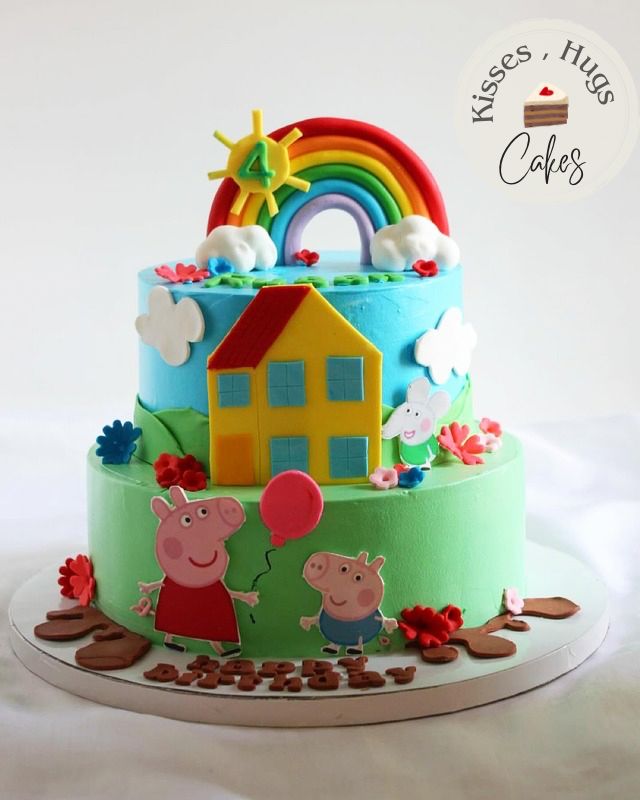 Peppa Pig 4th Birthday Cake – Rainbow Peppa Pig Kids Theme Cake