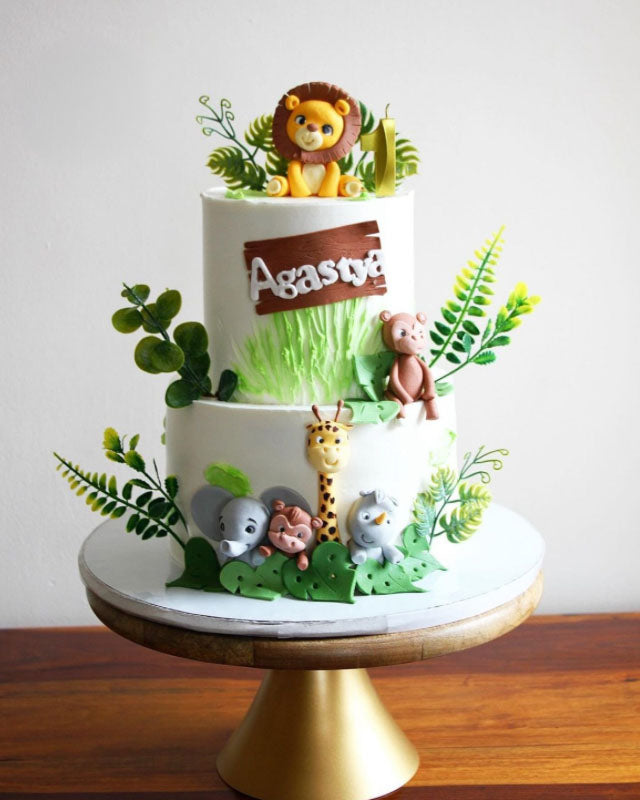 Jungle Safari First Birthday Cake