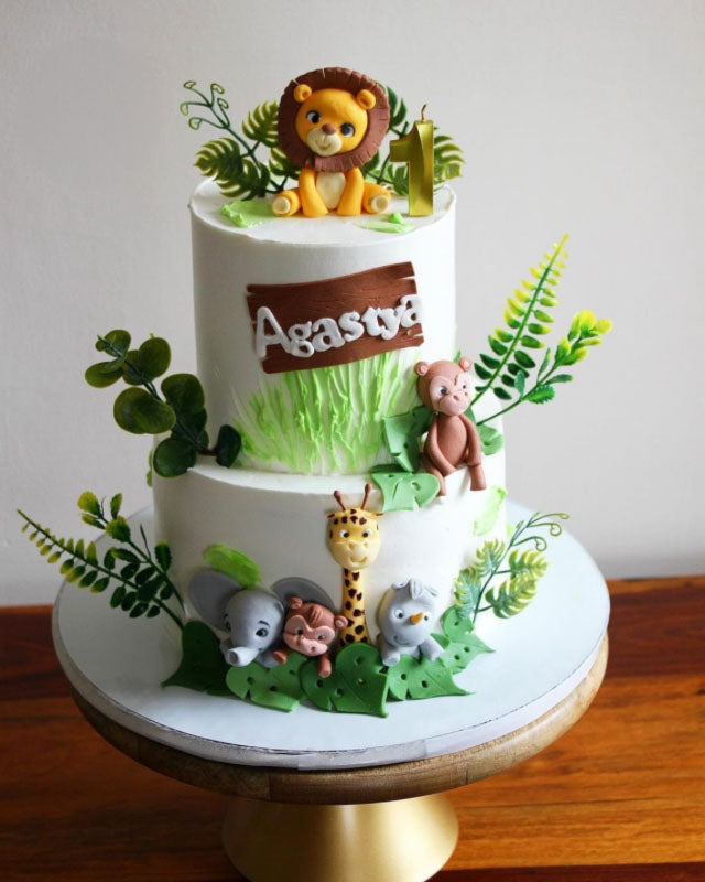 Jungle Safari First Birthday Cake