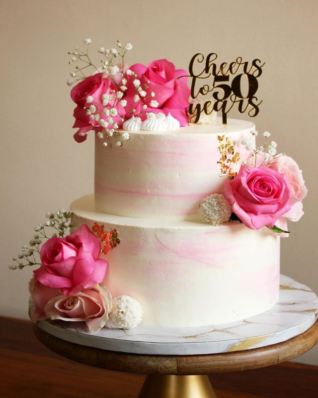 Golden Jubilee Floral Cake