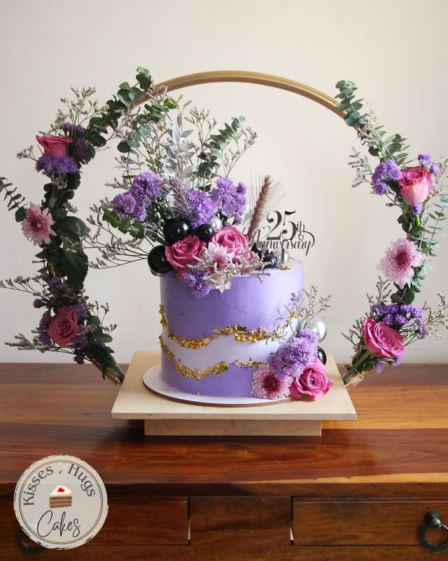 Elegant 25th Anniversary Cake – Lavender Floral Designer Celebration Cake