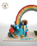 Rainbow Space Theme Birthday Cake – Rocket & Earth Kids Celebration Cake