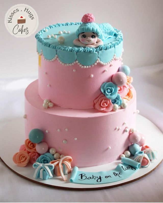 Baby on the Way Two-Tier Baby Shower Cake