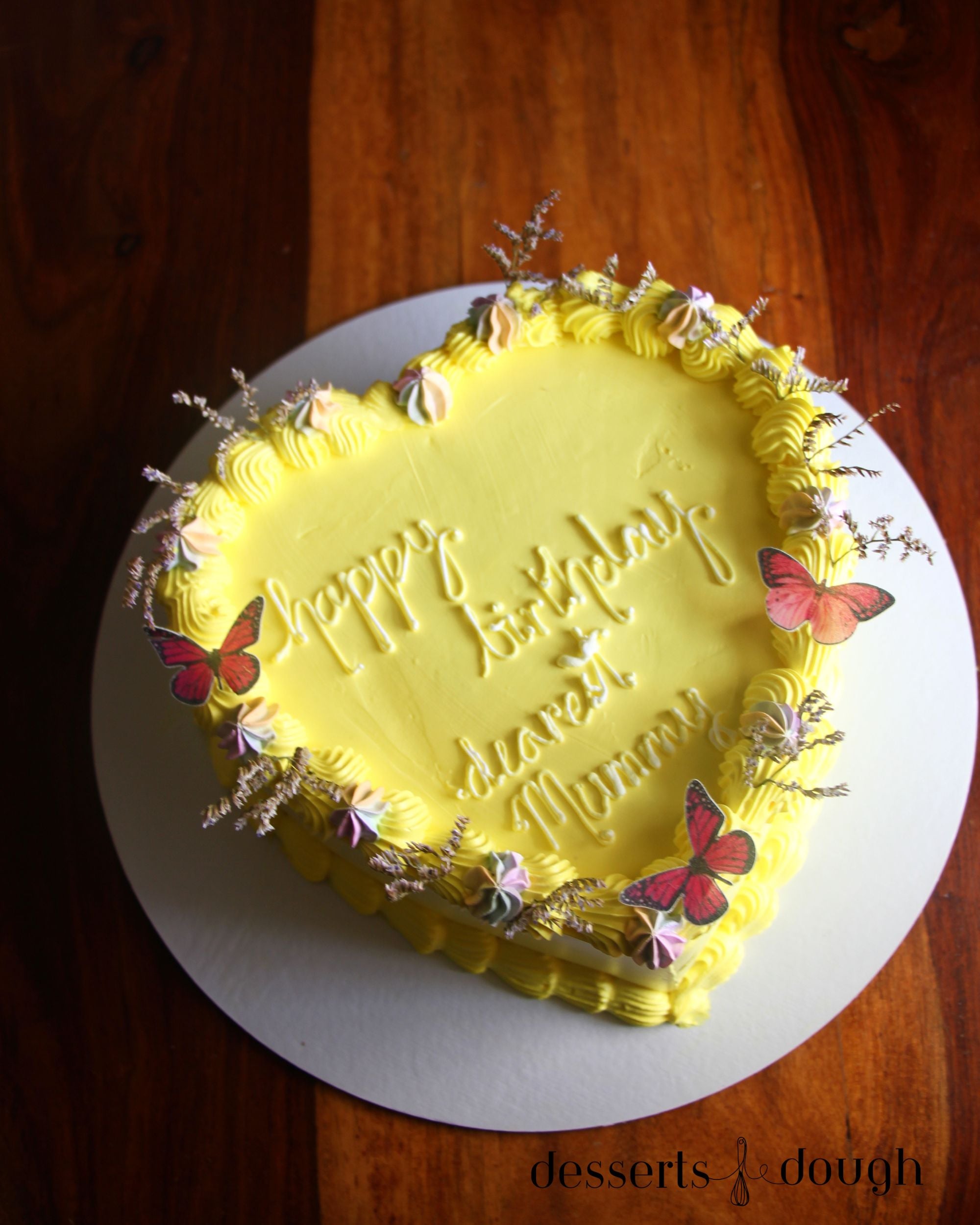 Heart Shape Yellow Birthday Cake for Mom