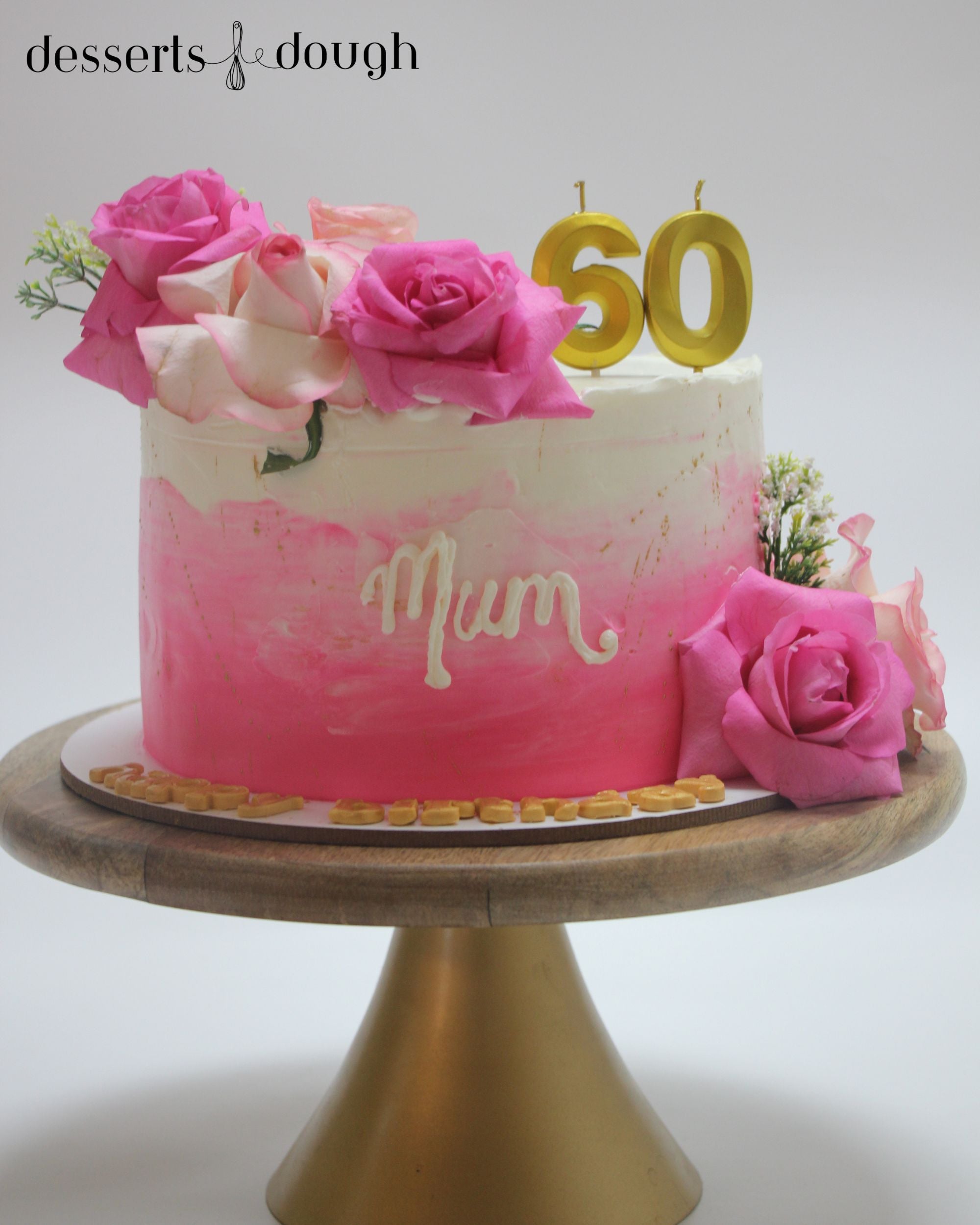 Elegant 60th Birthday Rose Cake – Pink Floral Milestone Celebration Cake