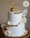 Elegant White & Gold Floral Wedding Cake