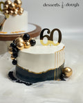 Elegant 60th Birthday Cake – Black, White & Gold Milestone Cake
