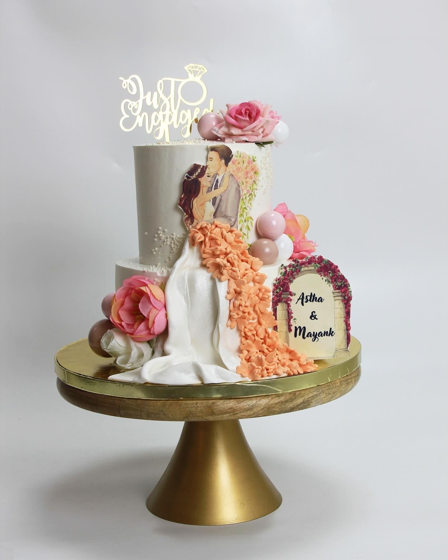 Just Engaged Floral Arch Celebration Cake