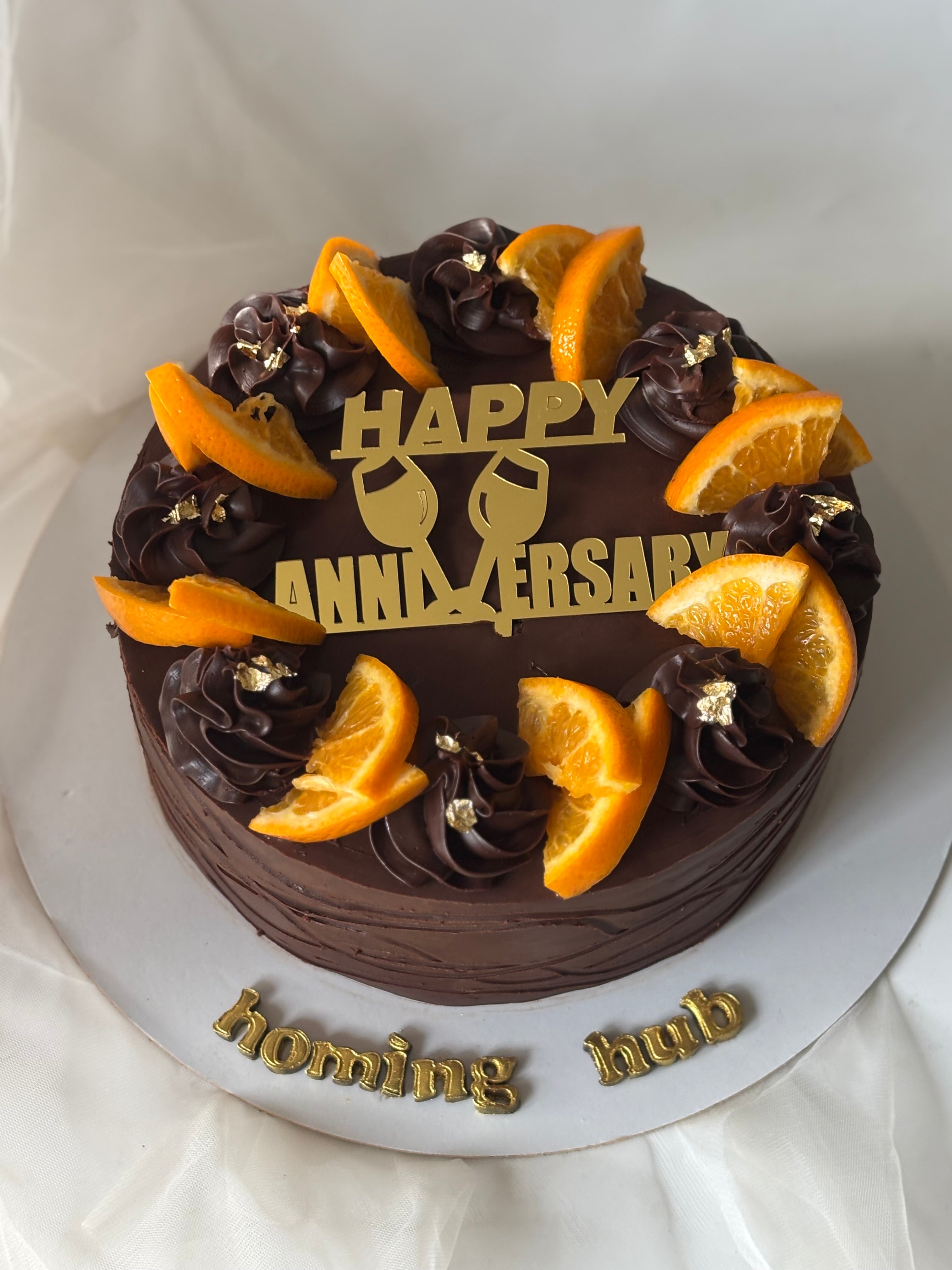Chocolate Orange Anniversary Cake with Gold Topper | Elegant Celebration Cake