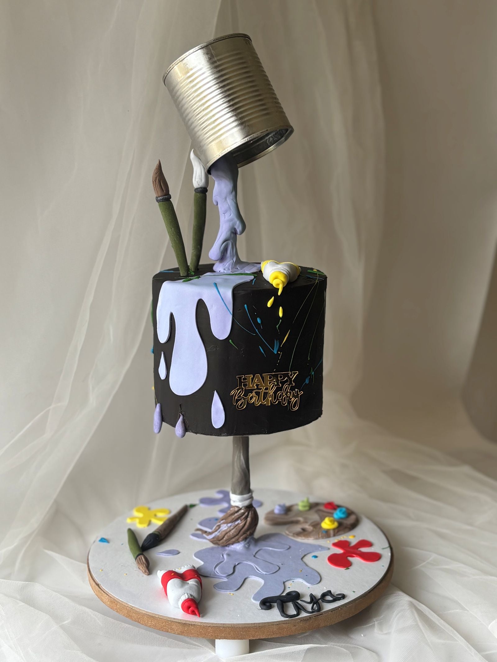 Artist Anti-Gravity Birthday Cake with Paint Splash | Creative Custom Cake