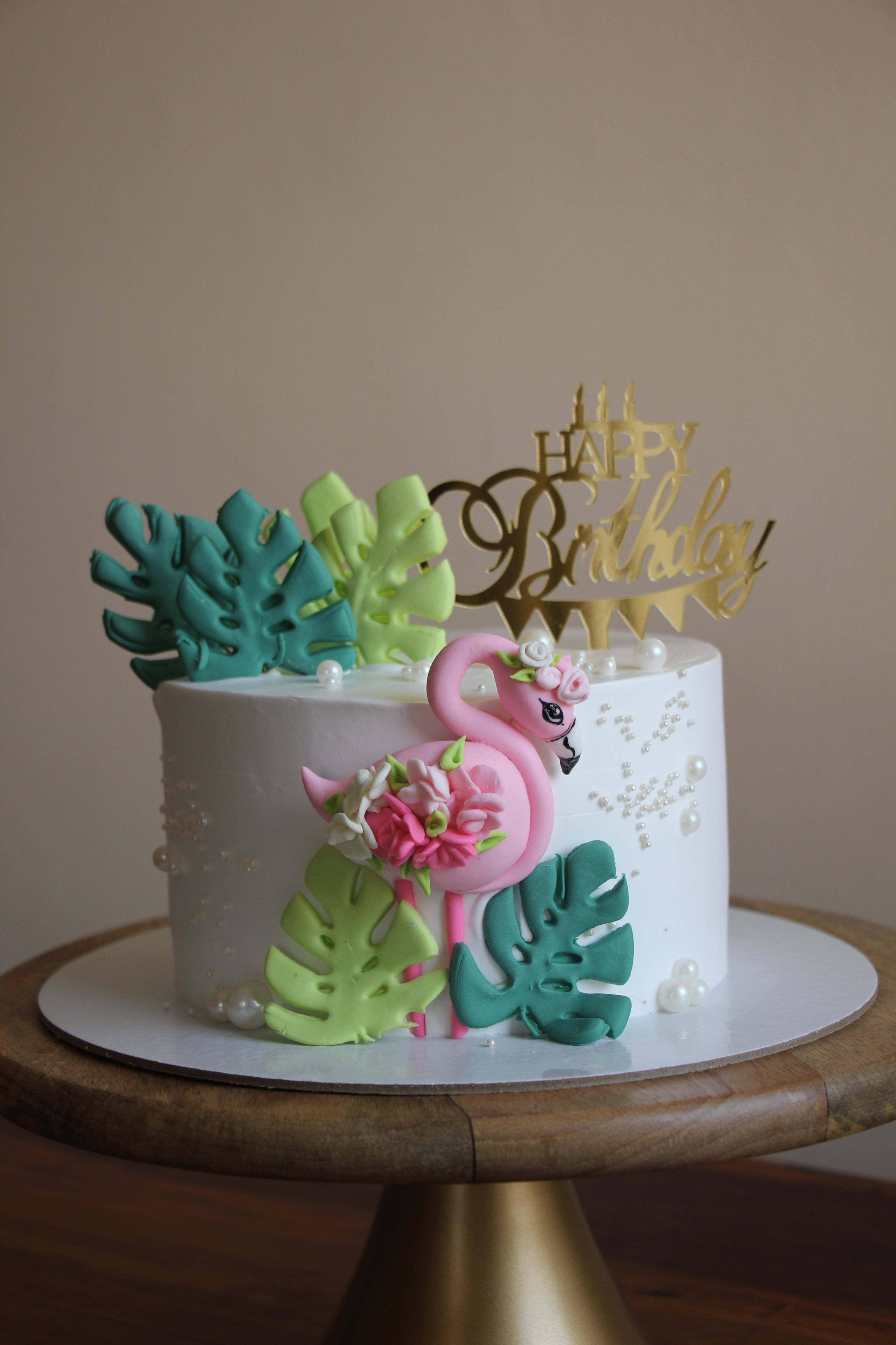 Tropical Paradise Floral Flamingo Artisan Cake