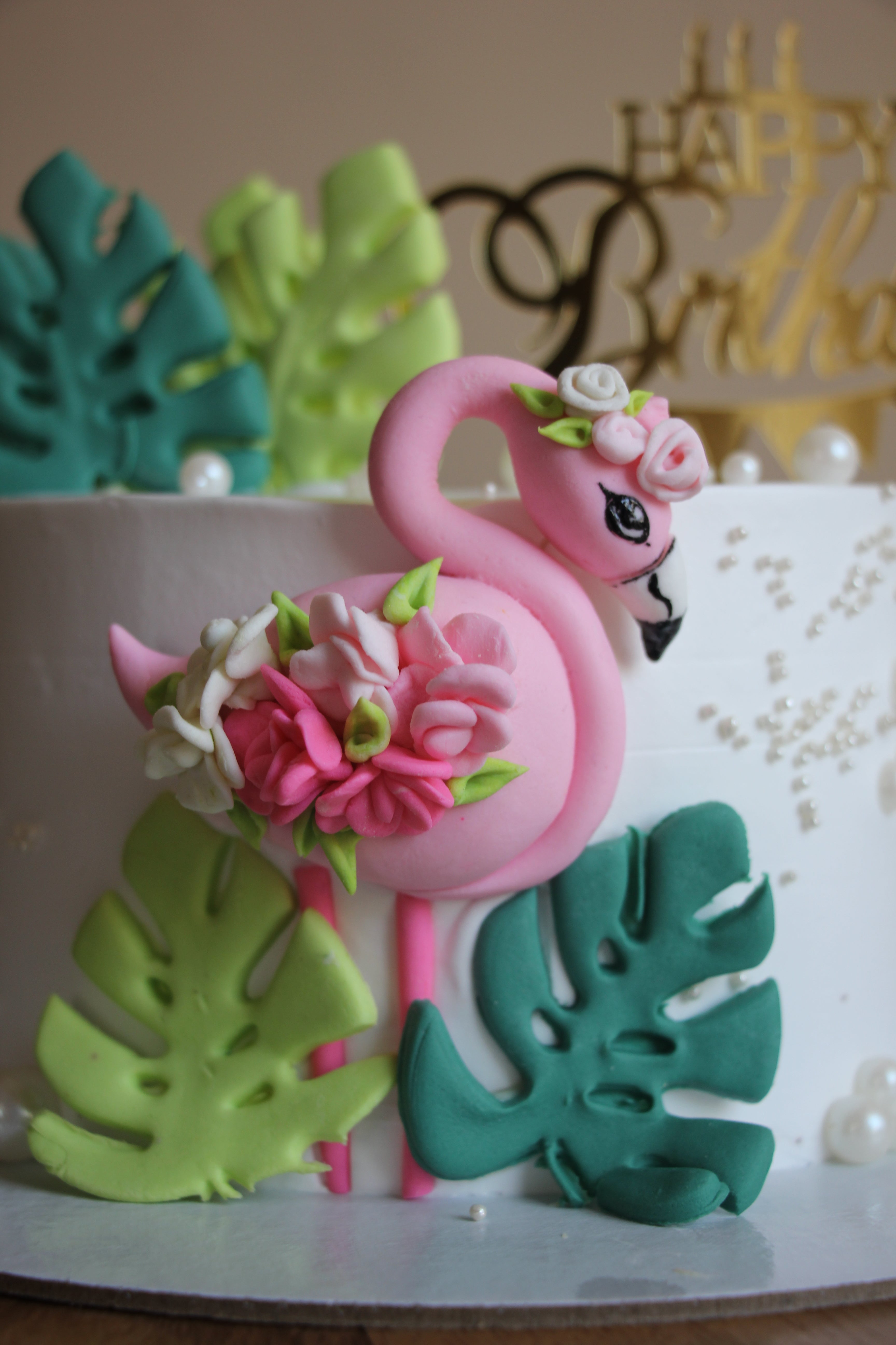 Tropical Paradise Floral Flamingo Artisan Cake