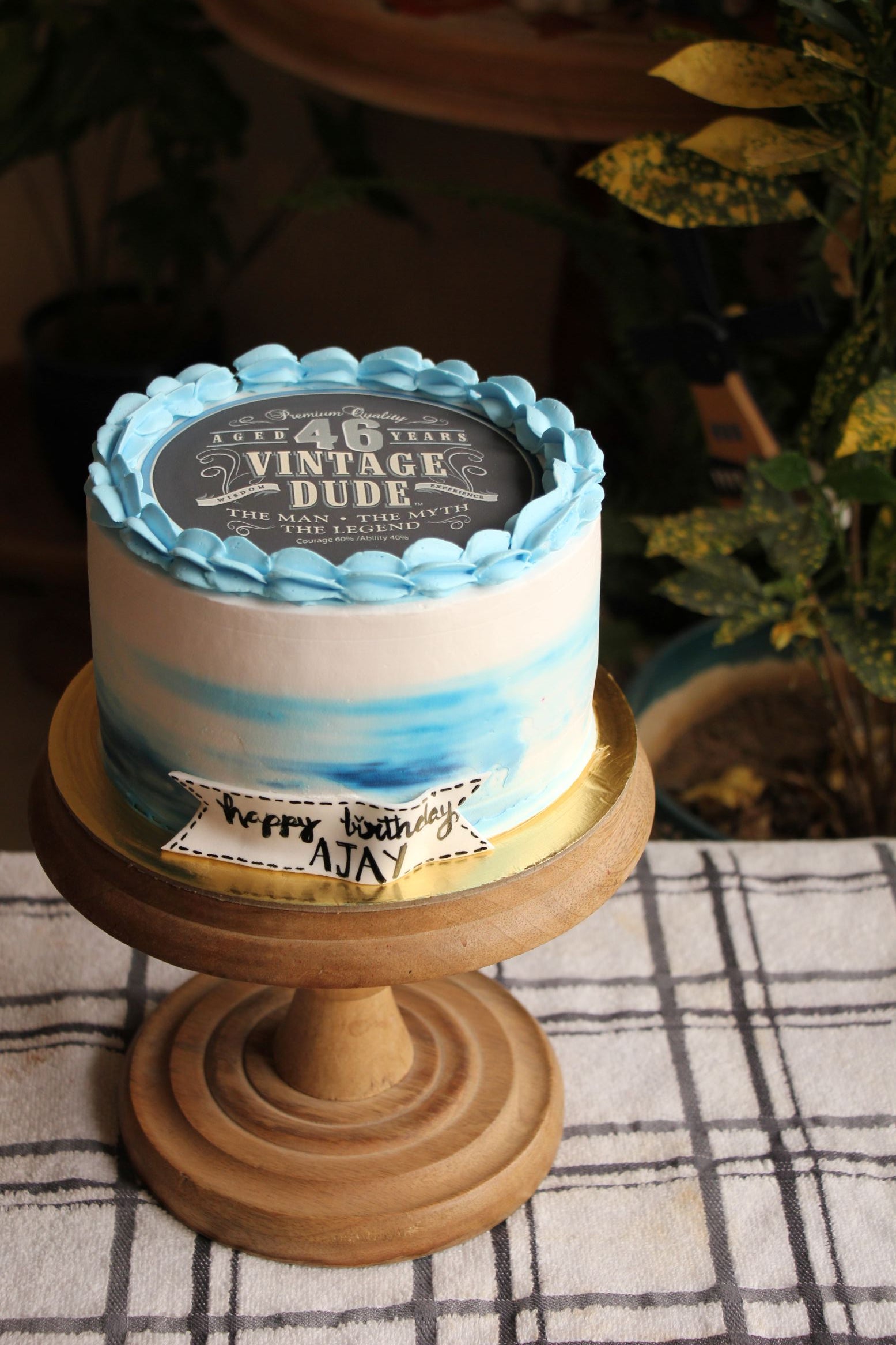 Vintage 46th Birthday Cake for Men – Elegant Blue Celebration Cake