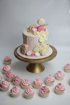 Pink Chocolate Drip Cake with Macarons