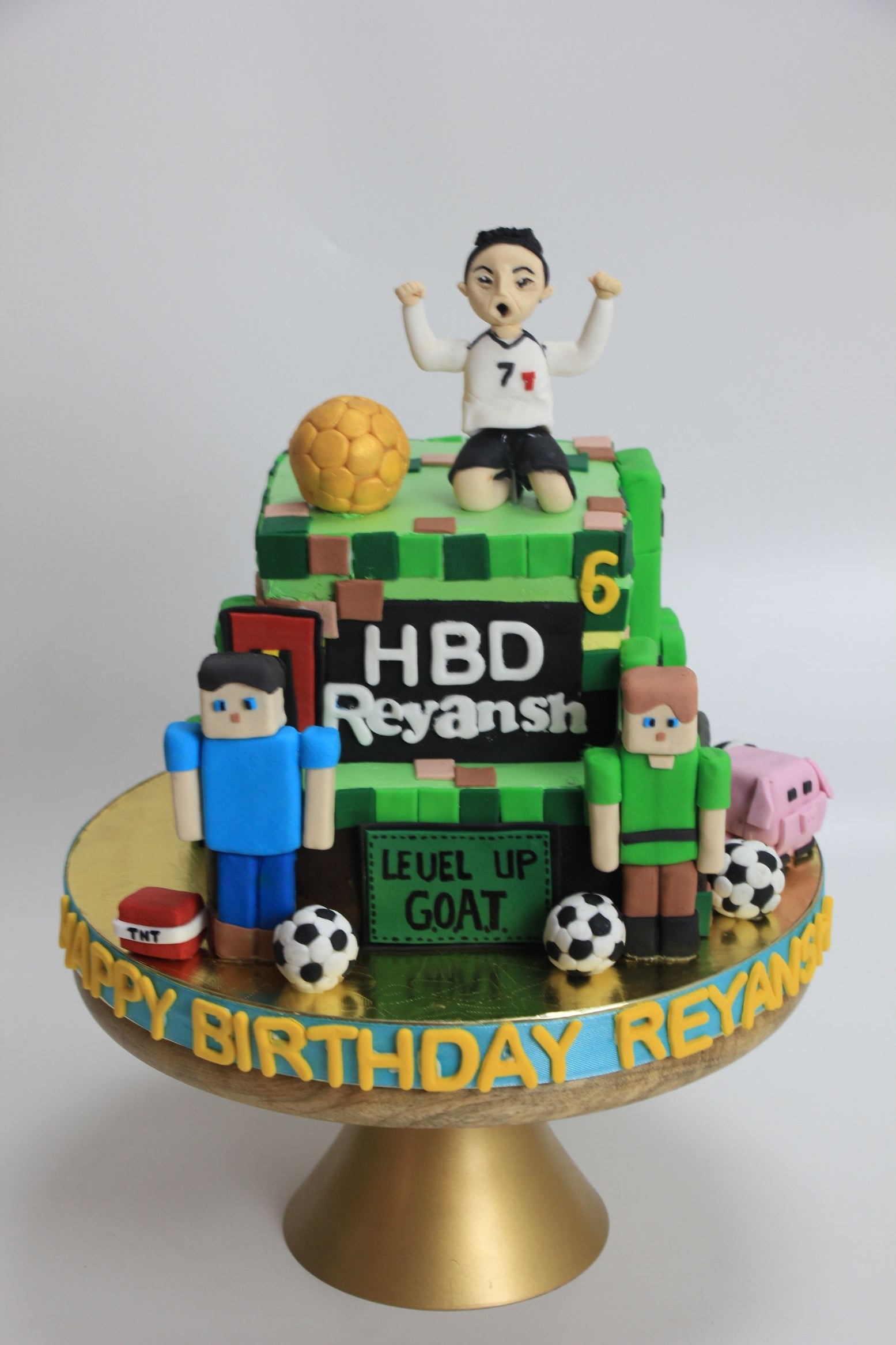 Minecraft & Football Theme Birthday Cake – Gamer Kids Celebration Cake