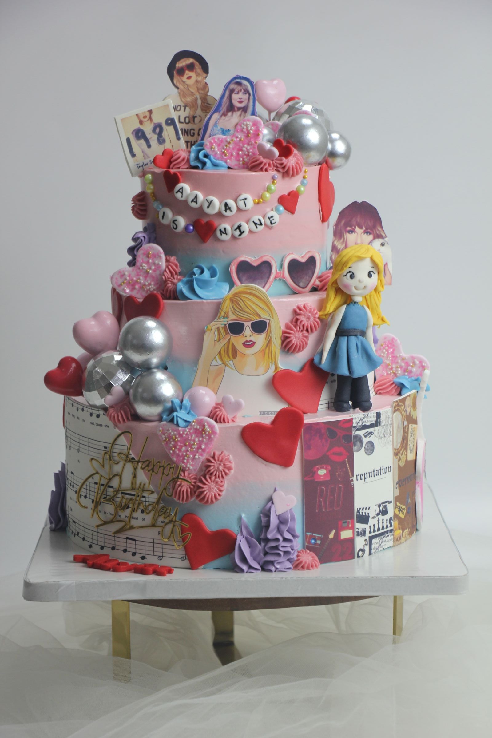 Pop Star Inspired Birthday Cake with Hearts & Glam Decor | Custom Party Cake