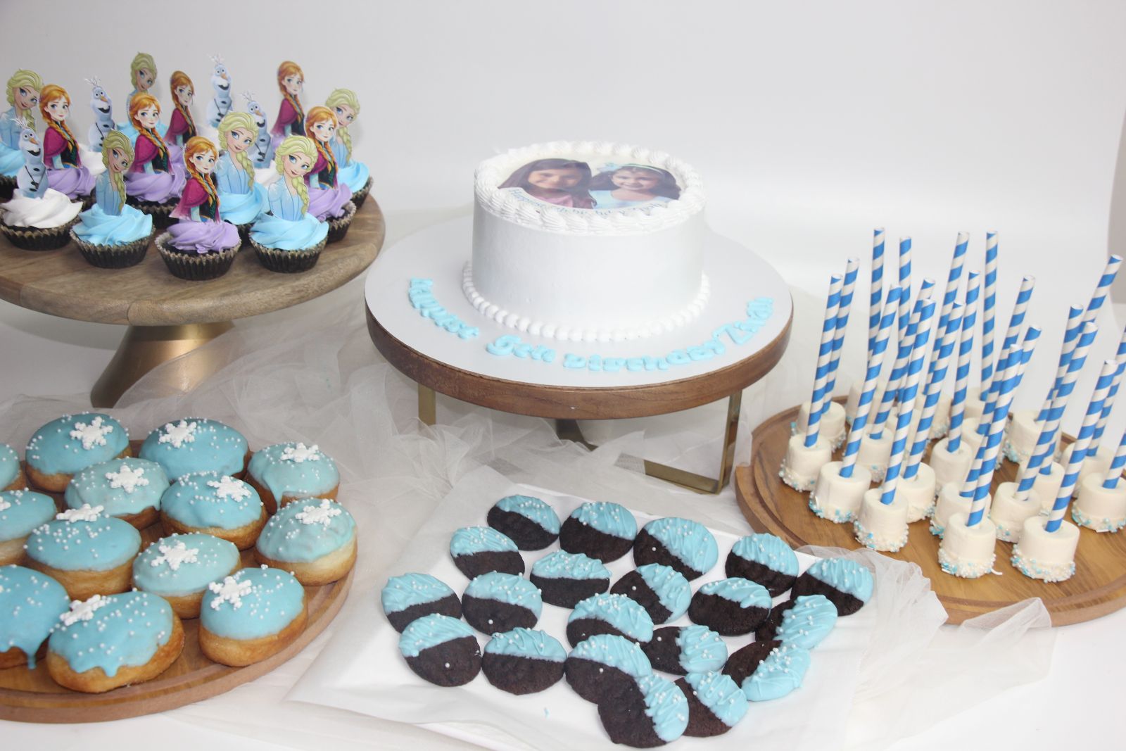 Frozen Theme Dessert Table | Custom Cake, Donuts & Party Treats