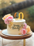 60th Birthday Floral Cake with Gold Leaf | Elegant Custom Celebration Cake