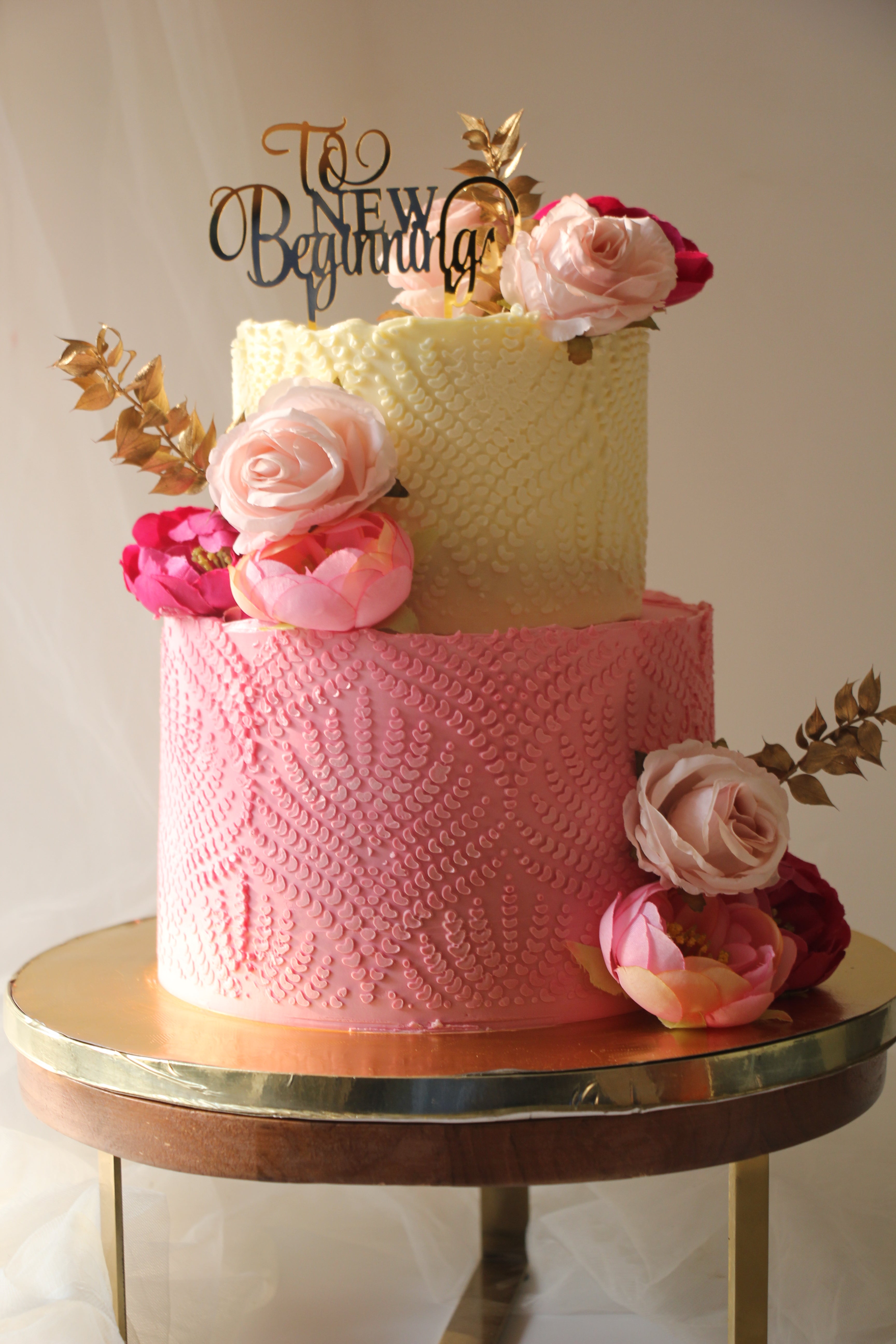 New Beginnings Two-Tier Textured Rose Cake