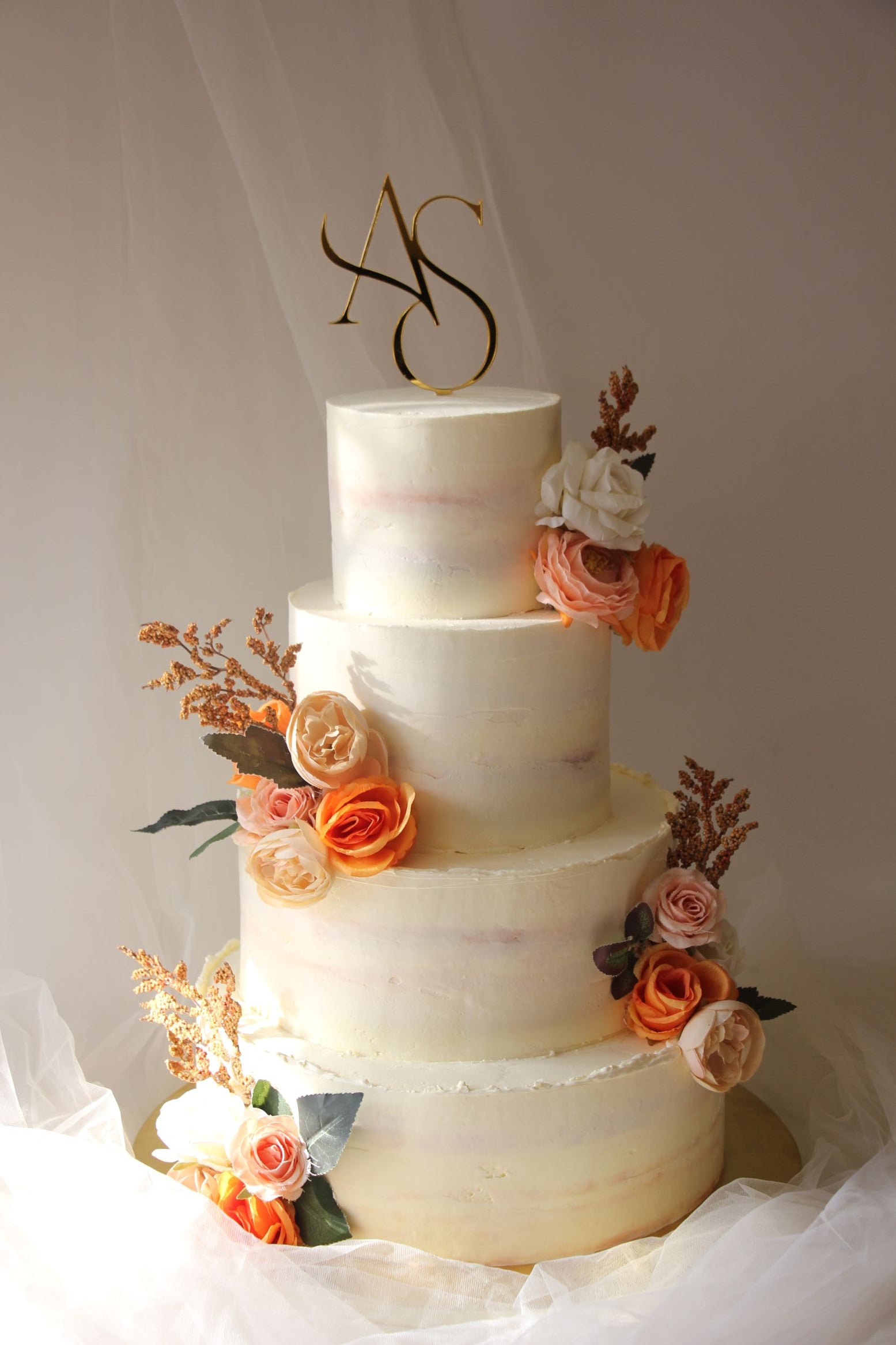 Elegant Four-Tier Wedding Cake – Romantic Floral Buttercream Celebration Cake