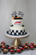 Formula 1 Racing Theme Dessert Table | Custom Cake & Car Cupcakes