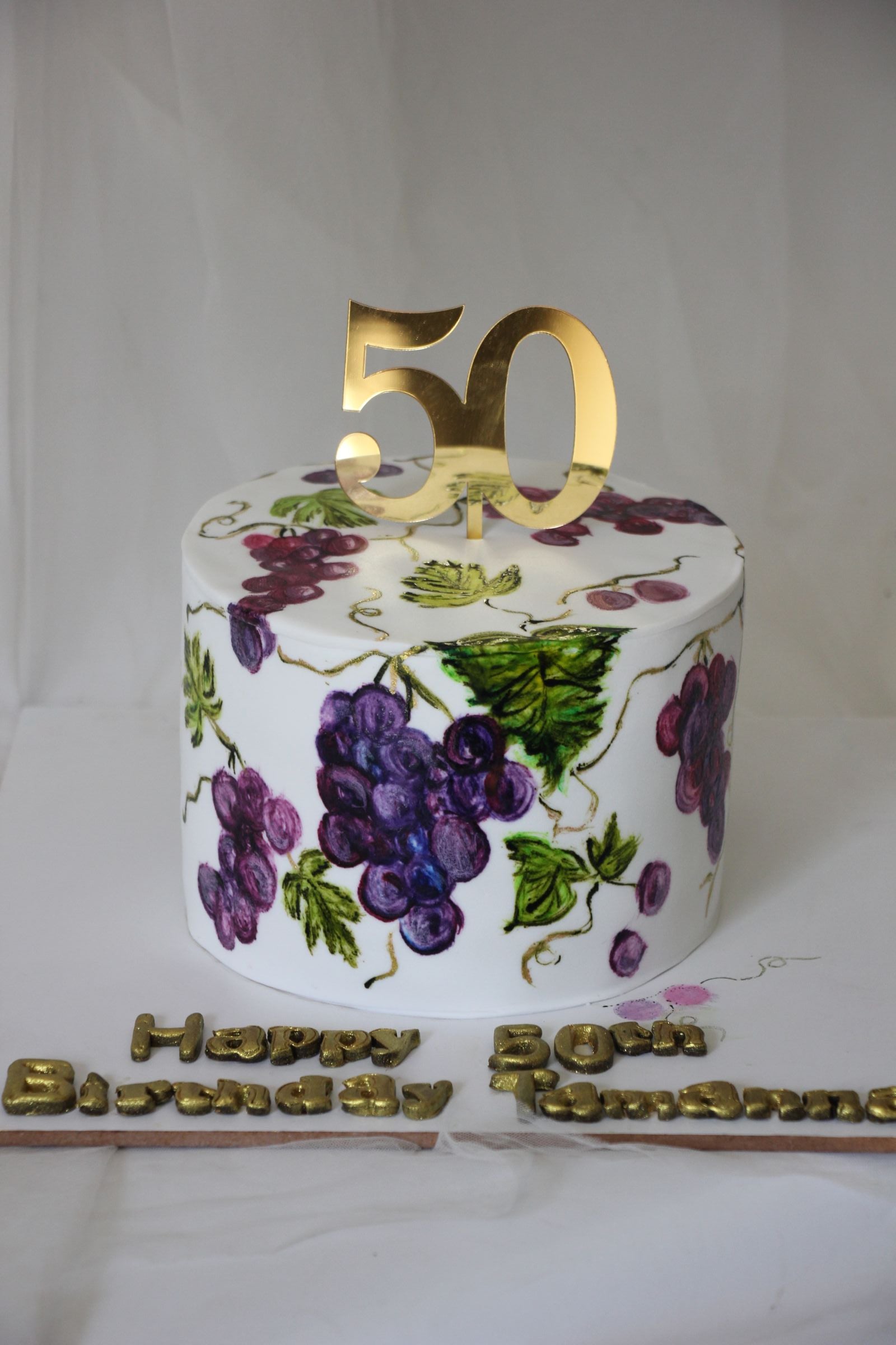 50th Birthday Grape Art Cake with Gold Topper | Luxury Milestone Cake