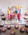 Unicorn Castle Birthday Cake with Cupcakes | Custom Girls Party Cake