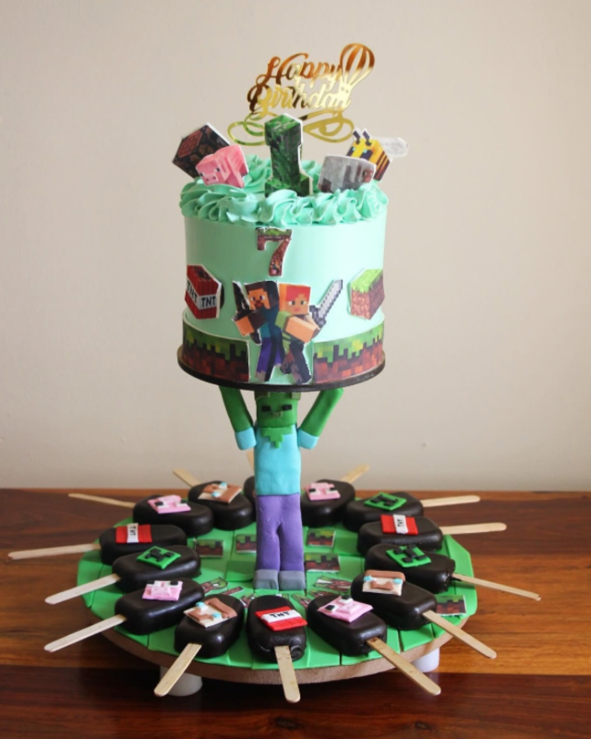 Minecraft Anti-Gravity Birthday Cake with Cakesicles | Custom Kids Party Cake