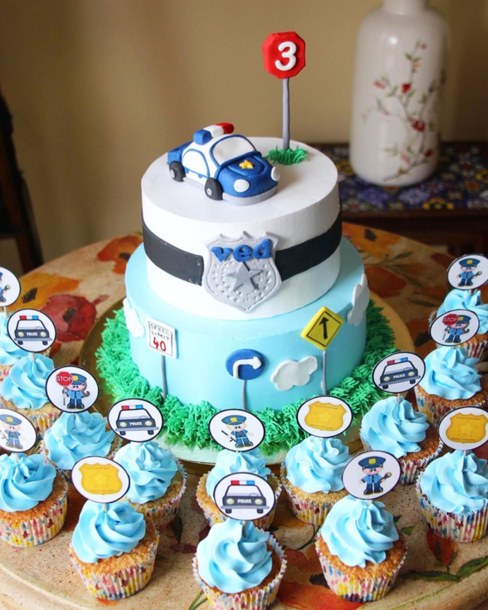 Police Theme Dessert Table | Custom Birthday Cake & Cupcakes