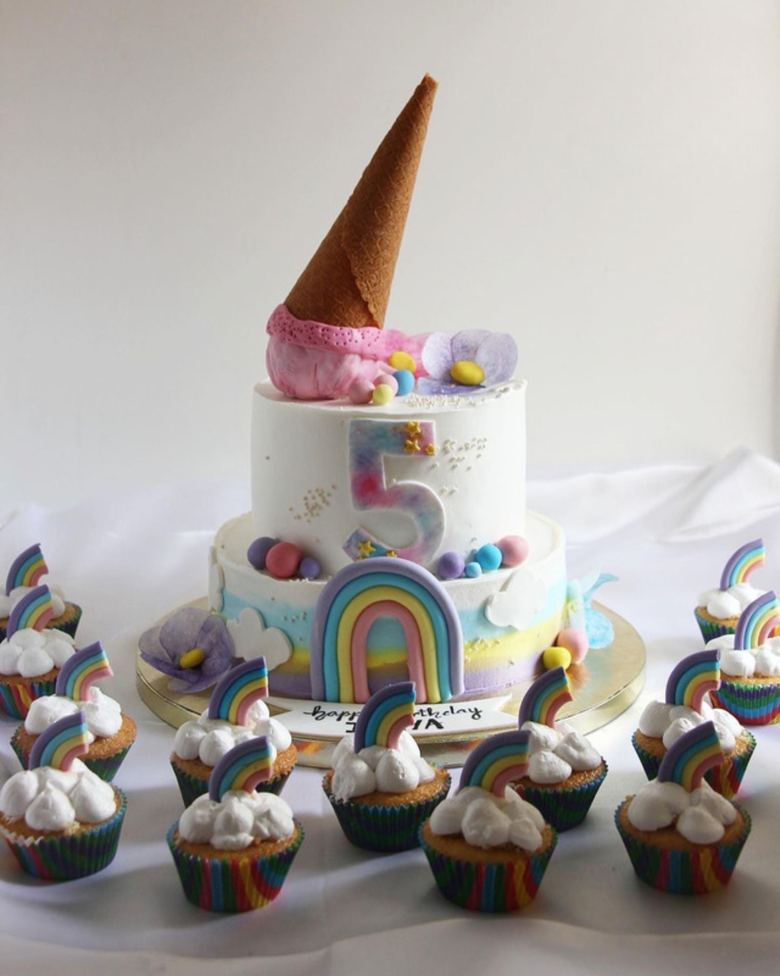 Rainbow Theme Dessert Table | Custom Birthday Cake & Cupcakes