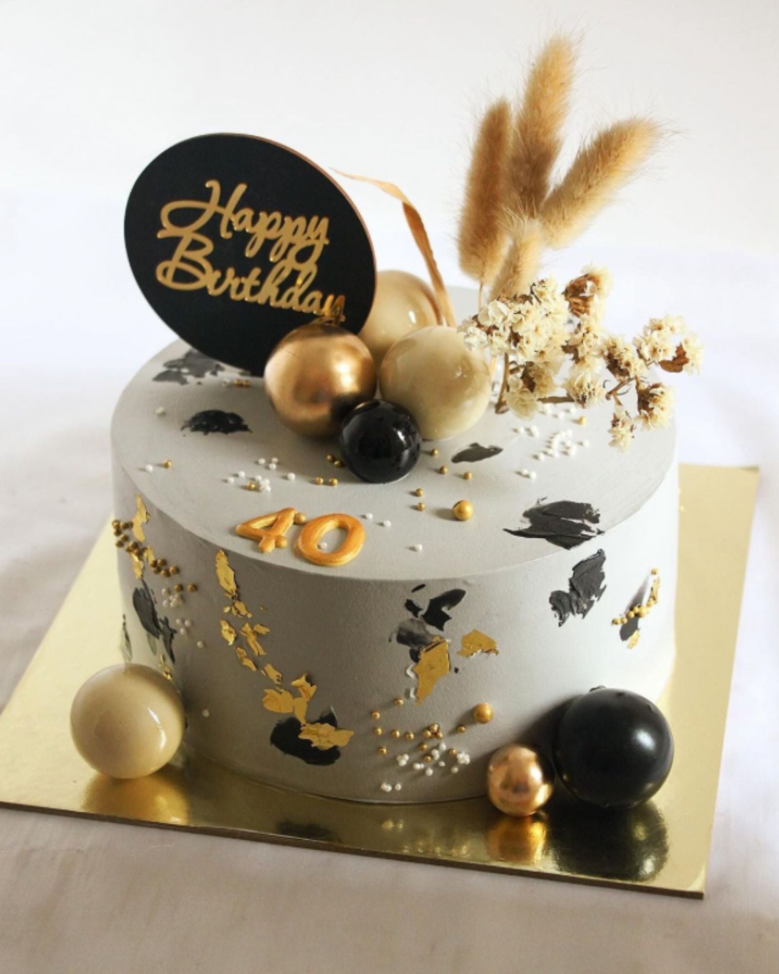 40th Birthday Cake with Gold Leaf & Modern Decor | Luxury Milestone Cake